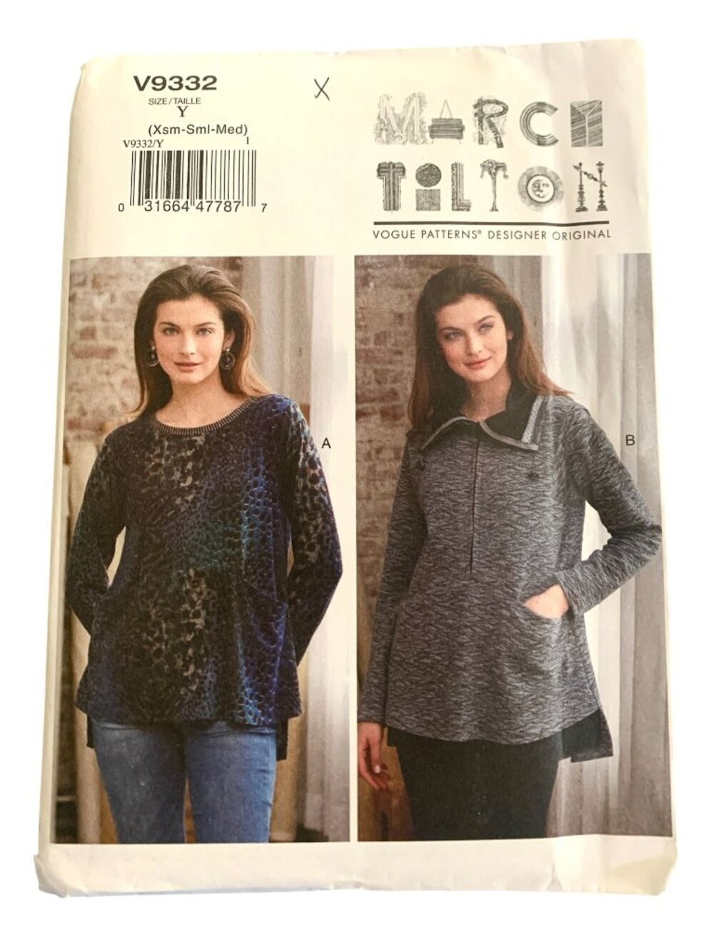 Vogue V9332 Pattern Misses' Loose fitting Pullover Top UNCUT Size XS S M